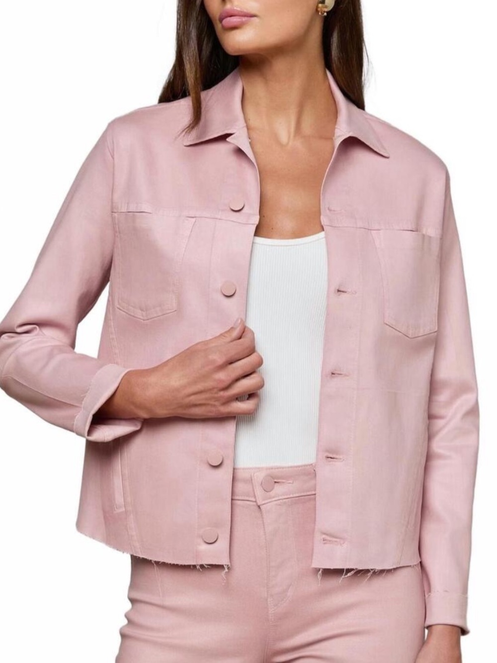 L’AGENCE Janelle Slim Raw Hem Jacket in Soft Pink Sz S